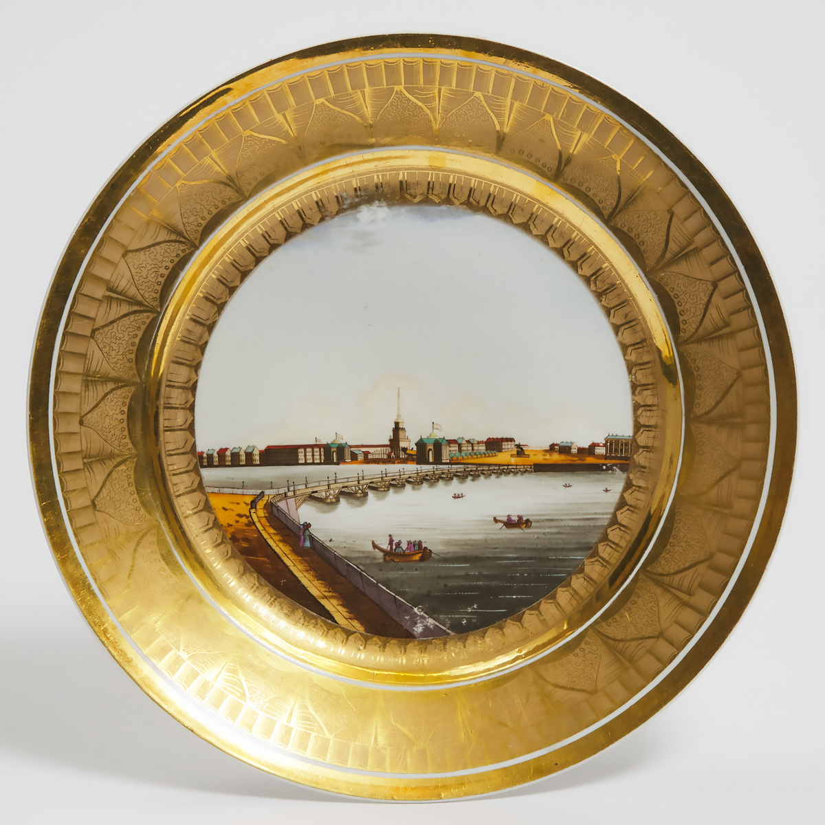 Russian Porcelain Topographical Plate, 19th century, diameter 9.8 in — 25 cm