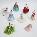 Eight Royal Doulton Figures, 20th century, largest height 8.3 in — 21 cm (8 Pieces)