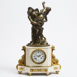 Large French White Marble, Ormolu and Patinated Bronze Figural Mantel Clock, E. Vittoz & Cie, Paris,