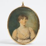 British School Large Portrait Miniature of a Young Woman, c.1830, 5.25 x 4.4 in — 13.3 x 11.2 cm