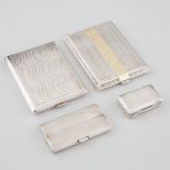 Three Austrian Silver Cigarette Cases and a Snuff Box, 20th century, largest length 4.3 in — 11 cm (