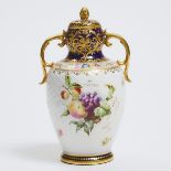 Copeland Fruit and Floral Painted Two-Handled Vase and Cover, Charles Brough, late 19th century, hei