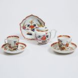 Meissen Teapot with Stand, Two Cups and Two Saucers, c.1735-45, stand width 6 in — 15 cm (6 Pieces)