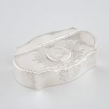 German Silver Cartouche Shaped Snuff Box, Ludwig Neresheimer & Co., Hanau, c.1910, length 4.3 in — 1