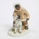 Leo Mol Porcelain Figure Group of an Inuk Boy with Sled and Dog, 1955, height 6.8 in — 17.3 cm