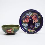 Moorcroft Orchids Bowl and Plate, c.1950, diameter 8.7 in — 22 cm; diameter 6.4 in — 16.2 cm (2 Pie