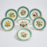 English Porcelain Turquoise and Gilt Banded Dessert Service, late 19th century, plate diameter 8.9 i