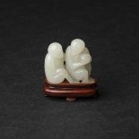 A White Jade 'Monkey' Group, 19th Century, 清 十九世纪 白玉雕'灵猴捧寿', 1.6 x 1.7 in — 4 x 4.3 cm