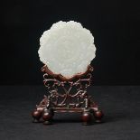 A White Jade 'Magpie' (Xi Qing) Pendant, Ming Dynasty (1368-1644), 明 白玉雕'喜磬(庆)'将军扣, plaque 2.8 x 2.8