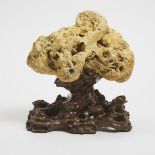 A Chinese Yellow Scholar Stone With Stand, Qing Dynasty, 清 赏石, height 9.8 in — 24.8 cm