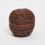 A Rare and Finely Carved Cinnabar Lacquer 'Romance of the Three Kingdoms' Box and Cover, 19th Centur