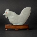 A White Jade Carving of Rooster Inlaid With Amber Eyes, 18th Century, 清 十八世纪 白玉鸡, jade 3.5 x 5.5 x 0