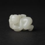 A Fine White Jade 'Boy and Lingzhi' Carving, Qing Dynasty, 18th Century, 清 十八世纪 白玉雕'连生贵子'坠, length 1