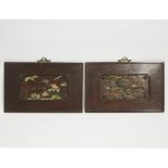 A Pair of Polychrome Hardwood Hanging Panels, Republican Period, Early 20th Century, 民国 木雕加彩花鸟鱼虫纹挂屏一