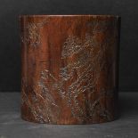 A Huanghuali Brush Pot Inscribed With Calligraphy, Signed Zhao Cixian, 19th Century, 清 十九世纪 赵次闲款黄花梨诗