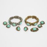 Two Sets of Nine Chinese Silver-Gilt Filigree and Turquoise-Inlaid Jewellery Set, Republican Period