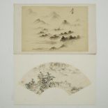 Li Doushan (1792-1879), Landscape Fan Painting, Together with Zhang Xiong (1803-186), Landscape Pain