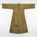 A Yellow-Ground Embroidered 'Dragon' Robe, Chang Fu, 19th Century, 清 十九世纪 香黄色地织团龙纹常服袍, height 48.4 i