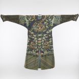 A Blue Silk Kesi 'Dragon' Robe, Ji Fu, Qing Dynasty, 19th Century, 清 十九世纪 蓝地缂丝九龙纹吉服袍, height 51.6 in