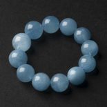 A Natural Aquamarine Beaded Bracelet, 天然海蓝宝手串, each bead approximately diameter 0.7 in — 1.9 cm