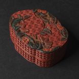 A Cinnabar Lacquer Peach-Form Box, 18th/19th Century, 清 十八/十九世纪 剔红寿桃盒, 1.9 x 4.7 x 3.5 in — 4.7 x 12