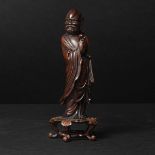 A Boxwood Figure of Damo (Bodhidharma), Ming Dynasty (1368-1644), 明 黄杨木雕达摩立像, including stand height