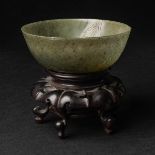 A Celadon Jade Mughal-Style Bowl, 19th Century, 清 十九世纪 痕都斯坦式青玉碗, height 2.2 in — 5.5 cm, diameter 5.