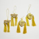 Two Pairs of Imperial Gold-Thread Embroidered Yellow Silk Perfume Pouches, Xiangnang, 19th Century,