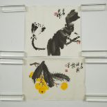 Lin Qianshi (1918-1990), Two Paintings of Fruits, 林千石 (1918-1990) 耦荷枇杷一组两张 设色及水墨纸本 镜心, largest image