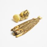 Two Ivory Netsuke of a Rat on Dried Salmon and a Rat on Chestnuts, Mid to Late 19th Century, longest