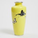 Ando Jubei Company, A Yellow Ground Cloisonné Enamel 'Butterflies' Vase, Circa 1900, height 8.3 in —