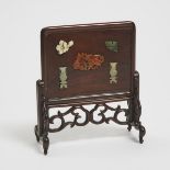 A Precious Stone-Inlaid Hardwood Table Screen, 19th/20th Century, 晚清/民国 硬木嵌宝桌屏, 7.9 x 7.5 in — 20 x