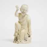 An Ivory Figure of a Luohan, Qing Dynasty, 清 牙雕罗汉坐像, height 6.2 in — 15.8 cm