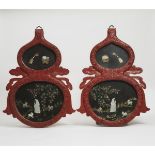 A Pair of Red Lacquer Panels Inlaid With Jade and Precious Stones, 19th Century, 清 十九世纪 剔红嵌宝挂屏一对, he