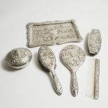 An Indian Colonial Silver Vanity Set, box 4.1 x 15.5 x 11.5 in — 10.3 x 39.4 x 29.2 cm