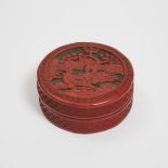 A Carved Cinnabar Lacquer Circular Box and Cover, Early 20th Century, 民国 剔红圆盖盒, diameter 5 in — 12.8