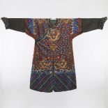 A Princely Chestnut-Ground Embroidered Silk 'Dragon' Robe, Ji Fu, 19th Century, 清 十九世纪 酱地锻绣九龙纹吉服袍, h