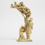 An Ivory Okimono Group of a Dream Sequence, Signed Dogetsu, Meiji Period (1868-1912), height 11.8 in