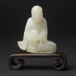 A White Jade Figure of a Luohan, Qianlong Period, 18th Century, 清 乾隆 白玉雕长眉罗汉, height 2 in — 5.1 cm