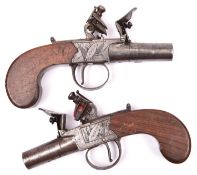 A pair of 42 bore flintlock boxlock pocket pistols, by Ed. Weston of Lewes, c 1825, 6" overall, turn