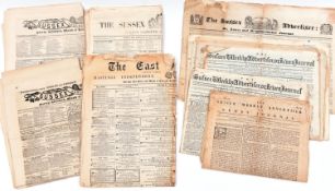 20+ 18th and 19th Century Newspapers. Including; The Sussex Weekly Advertiser from 1761, 1762, 1790,