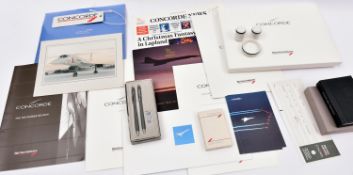 A collection of Concorde memorabilia and branded items. Including; a Royal Daulton salt, pepper
