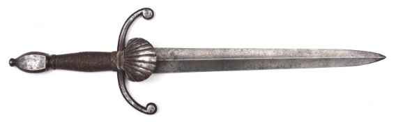 A left hand dagger in the style of early 17th century, tapered double edged blade 13½" of hollow