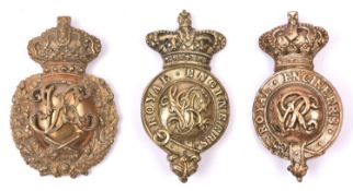 A Victorian brass martingale badge of the Royal Engineers, a similar bit boss, and a General