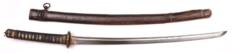 A military katana with full length grooves, blade appears to have some age with an O-suriage tang
