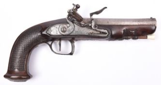 A French 22 bore rifled flintlock pistol, by "Le Clerk a Paris", c 1800, 11" overall, slightly