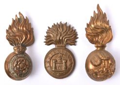 2 ORs' fur cap grenades: post 1902 Royal Fusiliers, and Ryl Welsh Fusiliers, and a glengarry grenade