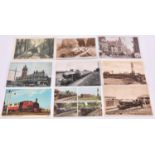 90+ early 20th Century postcards. Subjects include; 18x Railway related postcards. Including;