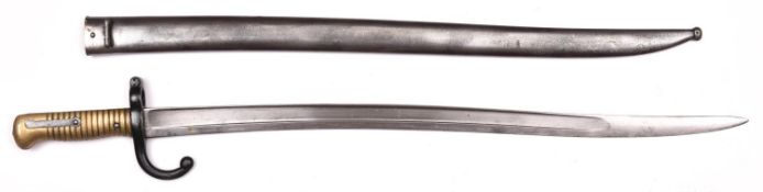 A French 1866 Chassepot bayonet, dated St Etienne, 1873, in its steel scabbard, with matching serial