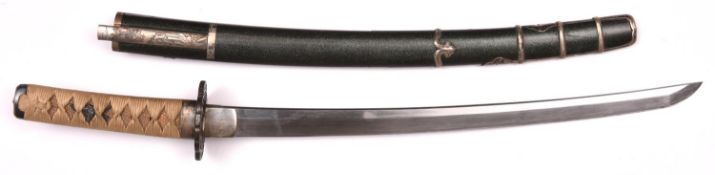 A Wakizashi, in silver handachi mounting, the blade unsigned, c 1600, with details obscured,